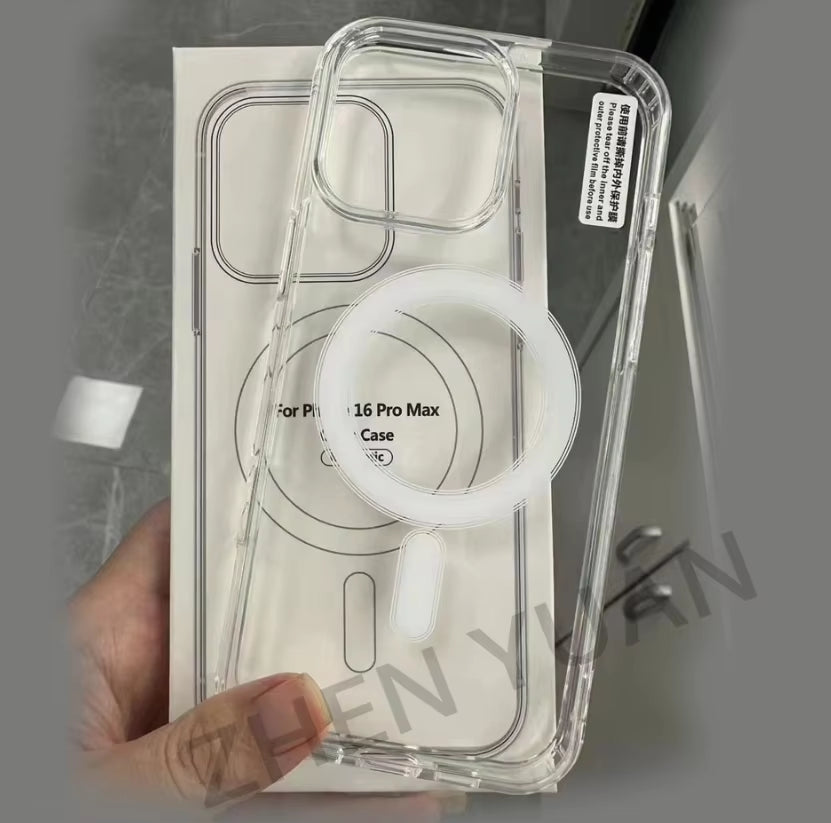 Tpu Pc Wireless Charging Clear Phone Case for Iphone 17 Back Cover Shockproof Magnetic Phone Case for Iphone 14 15 16 17 Pro Max