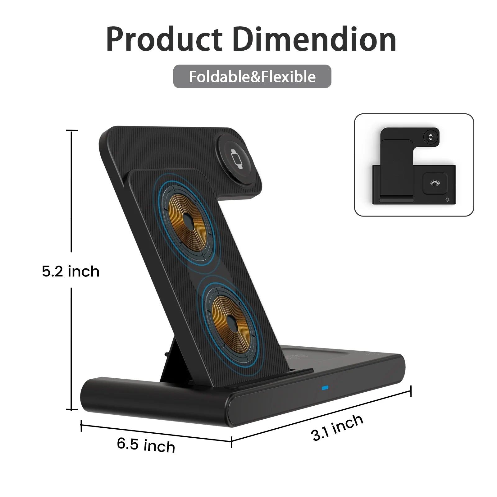 3 in 1 Wireless Charger, Foldable and Portable Charging Station, Fast Charging Stand for Iphone 16 15 14 13 12 11 Pro Max XS XR X 8, Compatible with Iwatch Series and Airpods 3 2 Pro