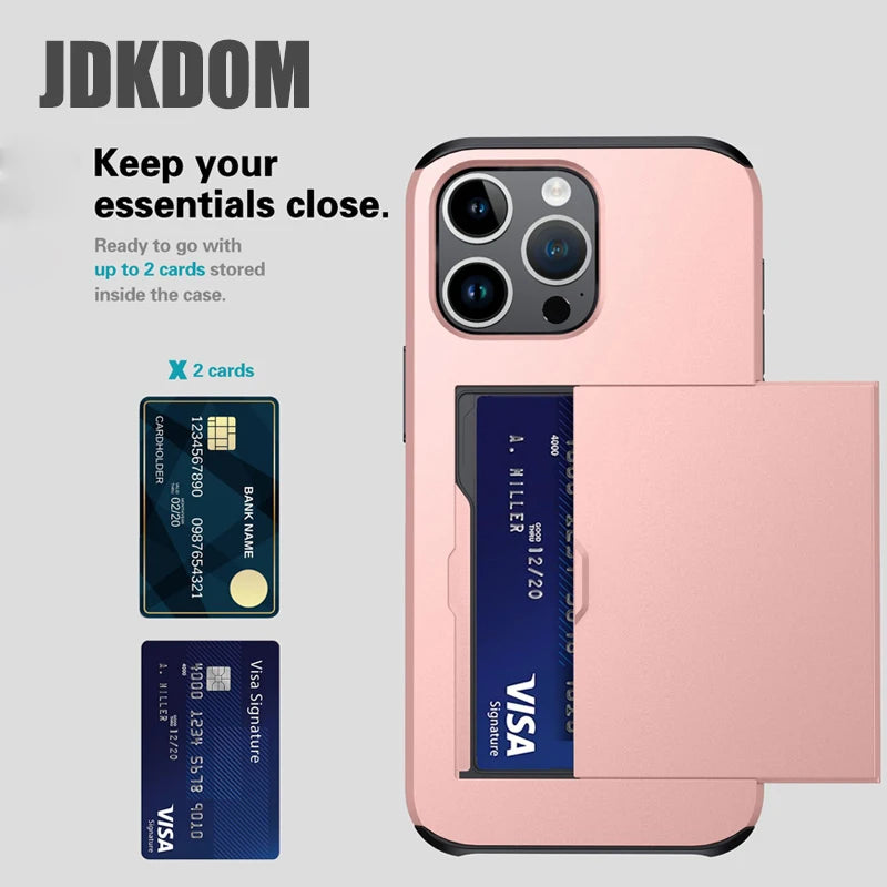 Slide Card Slot Wallet Phone Case for Iphone 17 16 15 14 plus 13 12 Mini 11 Pro Max Card Bag Cover for Iphone 16E 17 Air
