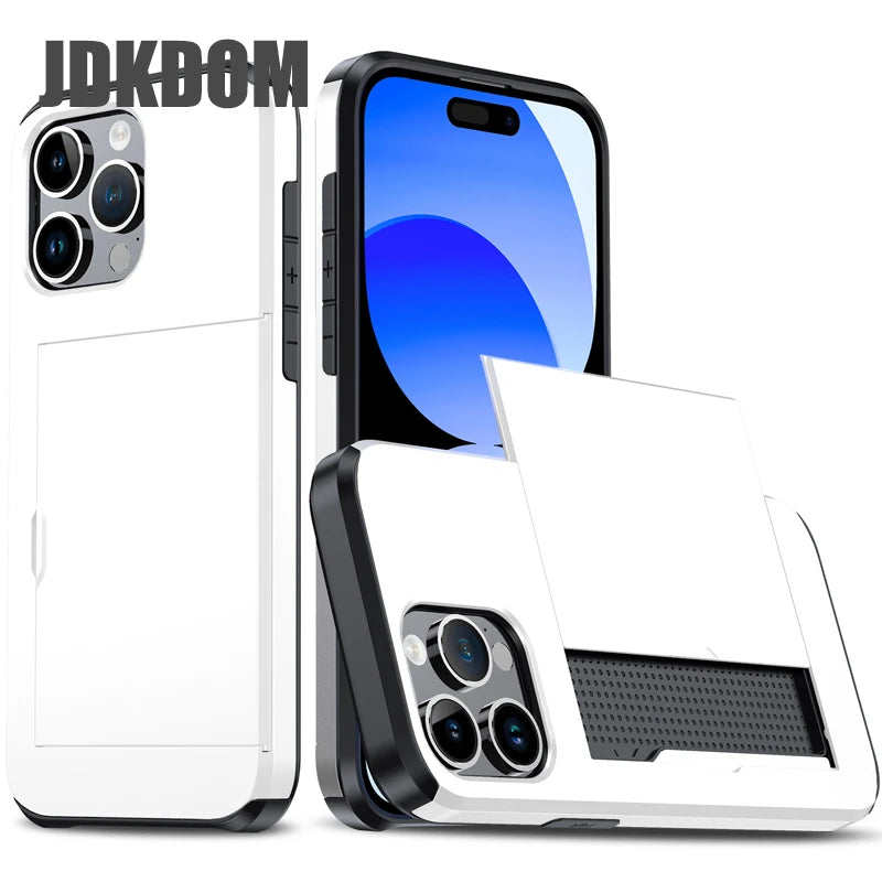 Slide Card Slot Wallet Phone Case for Iphone 17 16 15 14 plus 13 12 Mini 11 Pro Max Card Bag Cover for Iphone 16E 17 Air