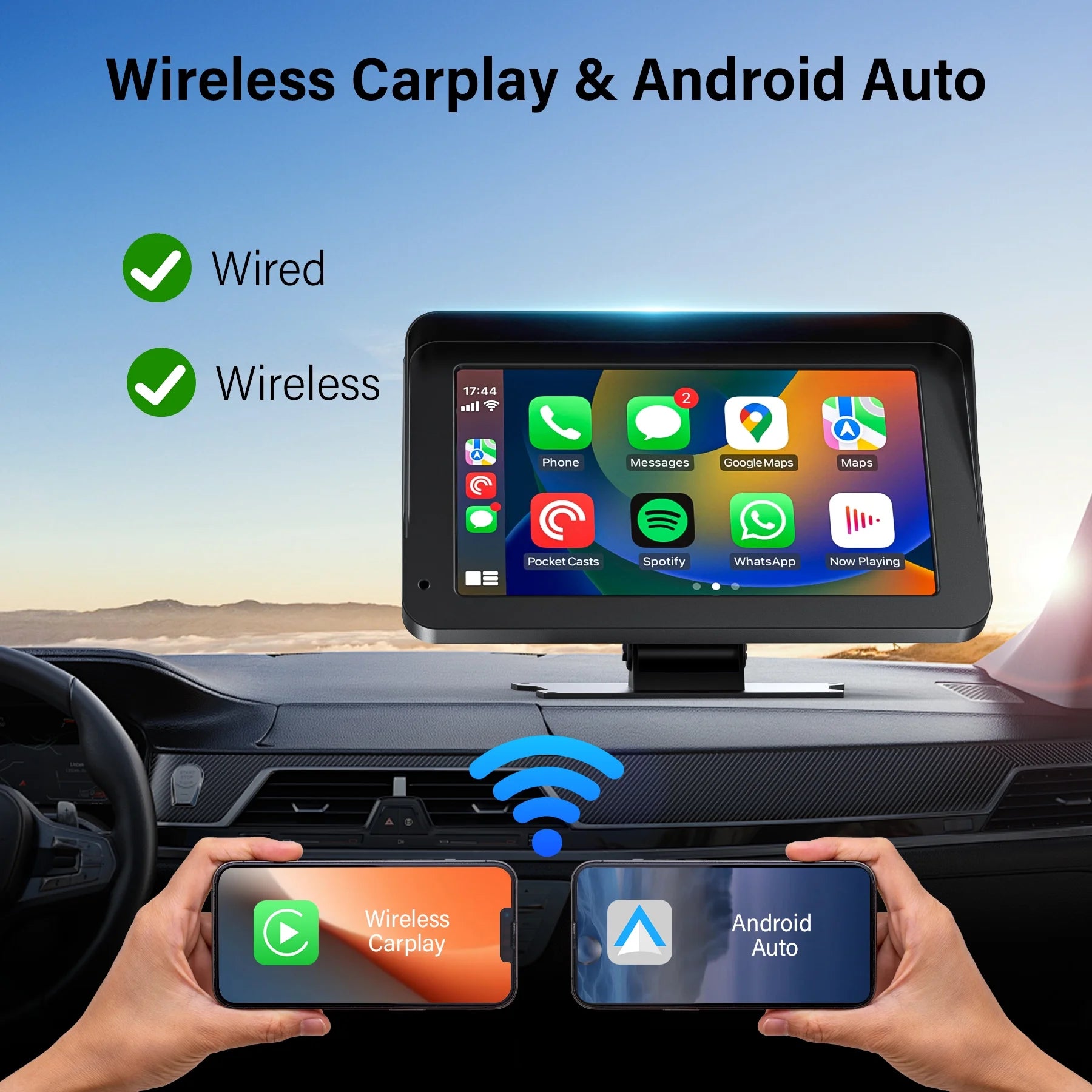 Wireless Carplay Screen, 7" Car Play Screen & Stereo Fit for Android Auto and Apple Carplay - Multimedia Player, Bluetooth, for Car, Trucks, SUV New