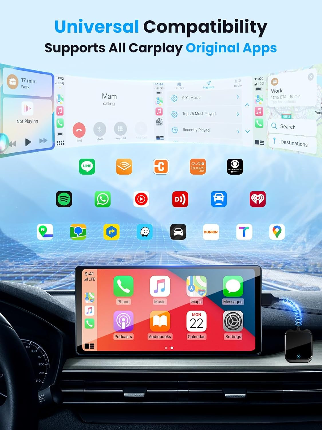 Wireless Carplay and Android Auto Adapter with Fast Stable 5Ghz Wifi Bluetooth, Wireless Carplay Adapter for Apple Applies to Cars after 2016 & Phone with Android11+/ Ios10+ & Usb-A/Type-C (Black)