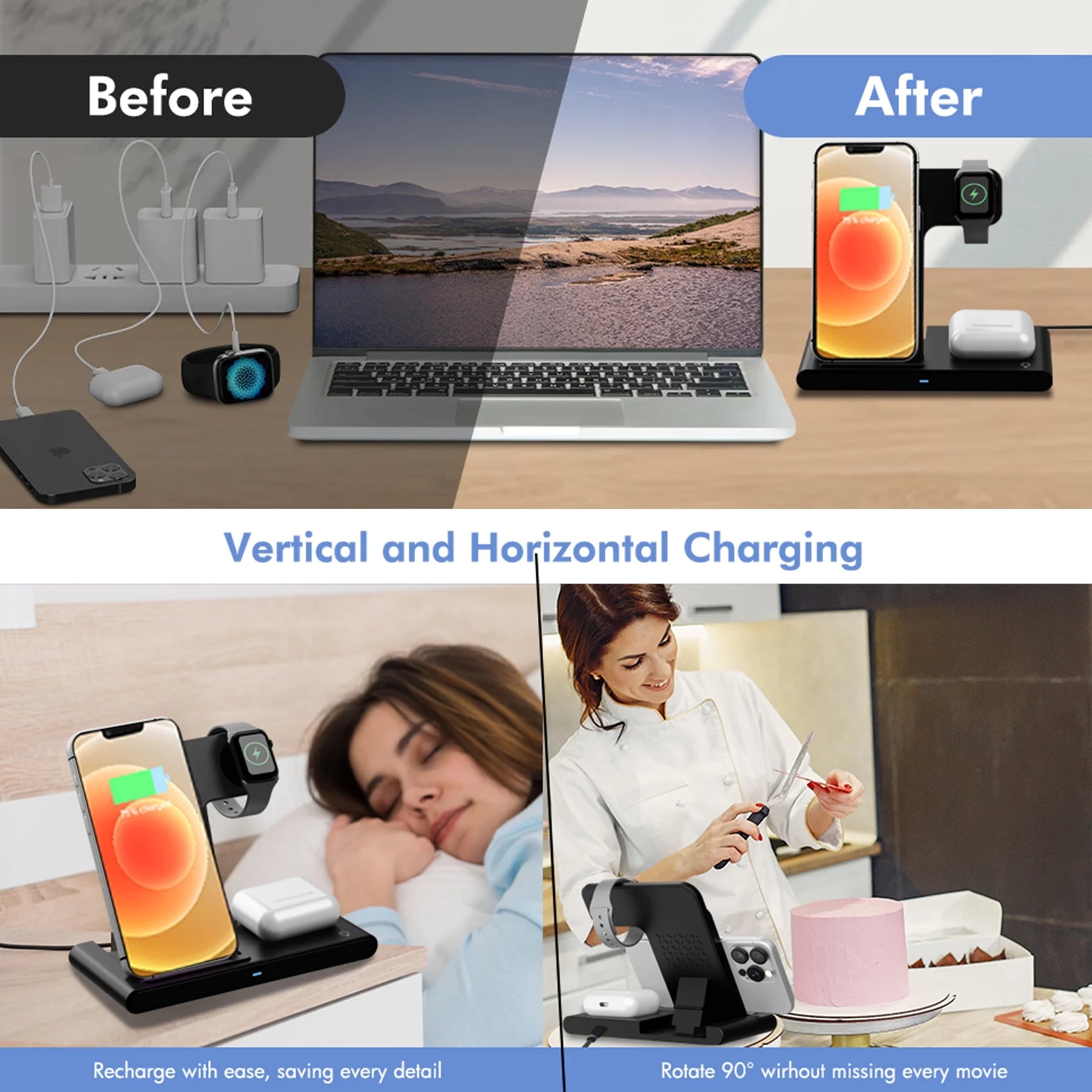 3 in 1 Wireless Charger, Foldable and Portable Charging Station, Fast Charging Stand for Iphone 16 15 14 13 12 11 Pro Max XS XR X 8, Compatible with Iwatch Series and Airpods 3 2 Pro