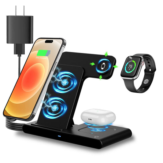 3 in 1 Wireless Charger, Foldable and Portable Charging Station, Fast Charging Stand for Iphone 16 15 14 13 12 11 Pro Max XS XR X 8, Compatible with Iwatch Series and Airpods 3 2 Pro