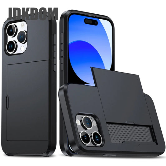 Slide Card Slot Wallet Phone Case for Iphone 17 16 15 14 plus 13 12 Mini 11 Pro Max Card Bag Cover for Iphone 16E 17 Air