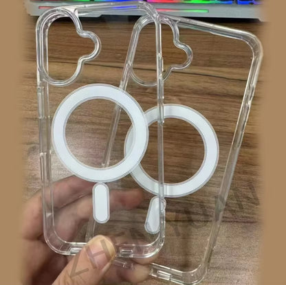 Tpu Pc Wireless Charging Clear Phone Case for Iphone 17 Back Cover Shockproof Magnetic Phone Case for Iphone 14 15 16 17 Pro Max