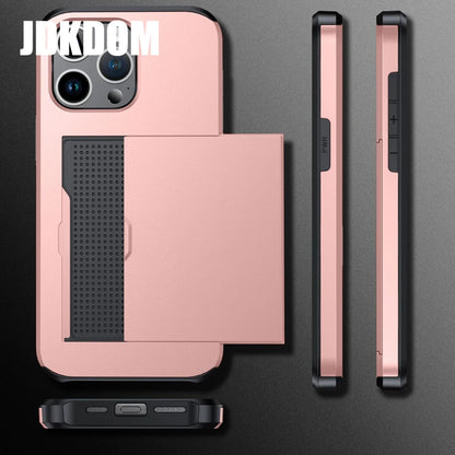 Slide Card Slot Wallet Phone Case for Iphone 17 16 15 14 plus 13 12 Mini 11 Pro Max Card Bag Cover for Iphone 16E 17 Air