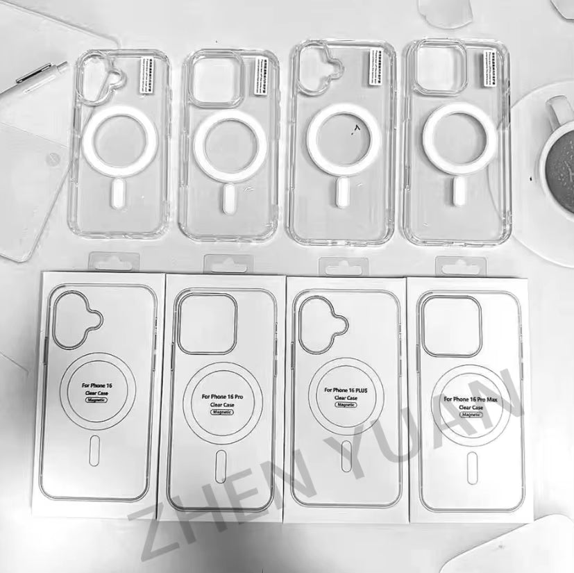 Tpu Pc Wireless Charging Clear Phone Case for Iphone 17 Back Cover Shockproof Magnetic Phone Case for Iphone 14 15 16 17 Pro Max