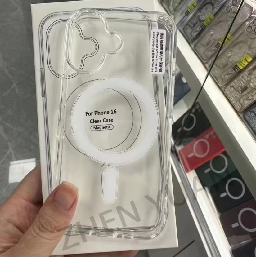 Tpu Pc Wireless Charging Clear Phone Case for Iphone 17 Back Cover Shockproof Magnetic Phone Case for Iphone 14 15 16 17 Pro Max