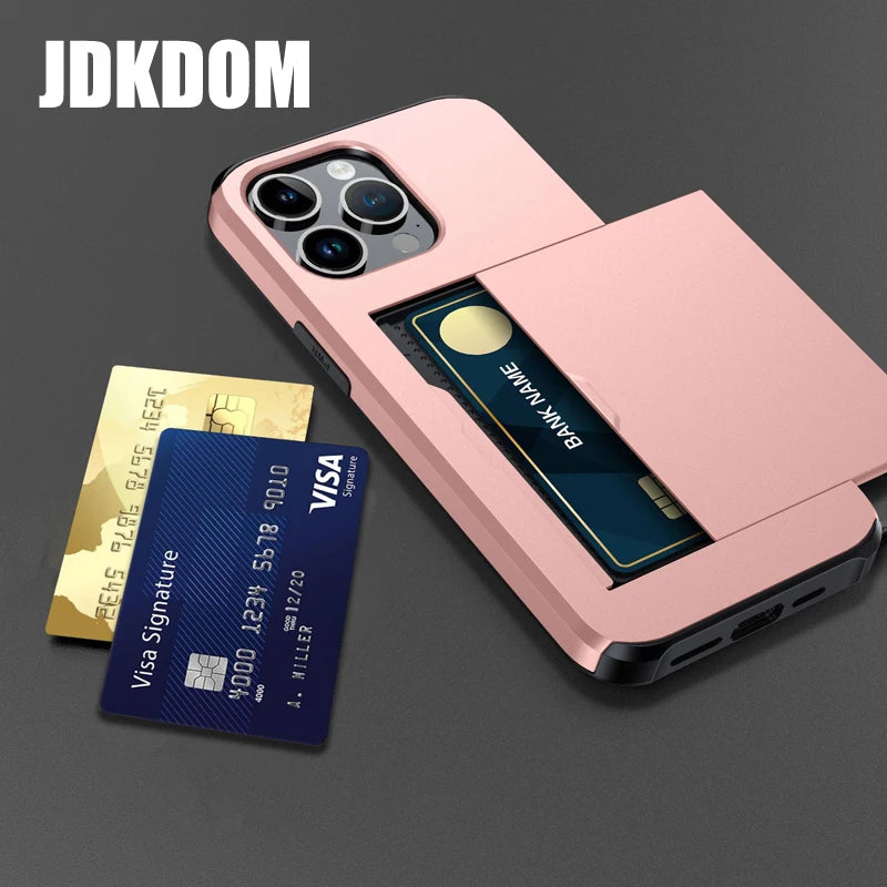 Slide Card Slot Wallet Phone Case for Iphone 17 16 15 14 plus 13 12 Mini 11 Pro Max Card Bag Cover for Iphone 16E 17 Air