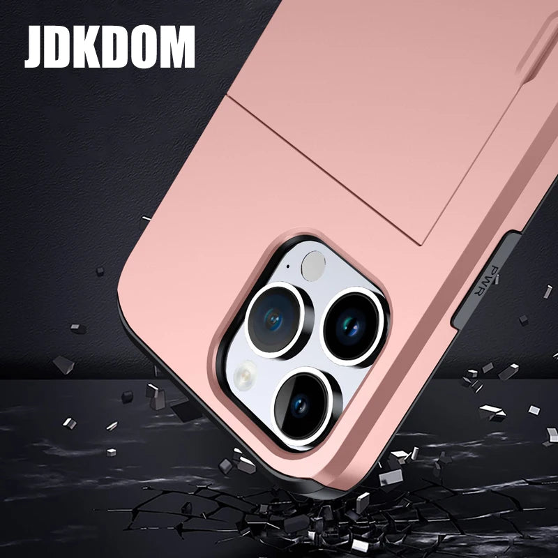 Slide Card Slot Wallet Phone Case for Iphone 17 16 15 14 plus 13 12 Mini 11 Pro Max Card Bag Cover for Iphone 16E 17 Air