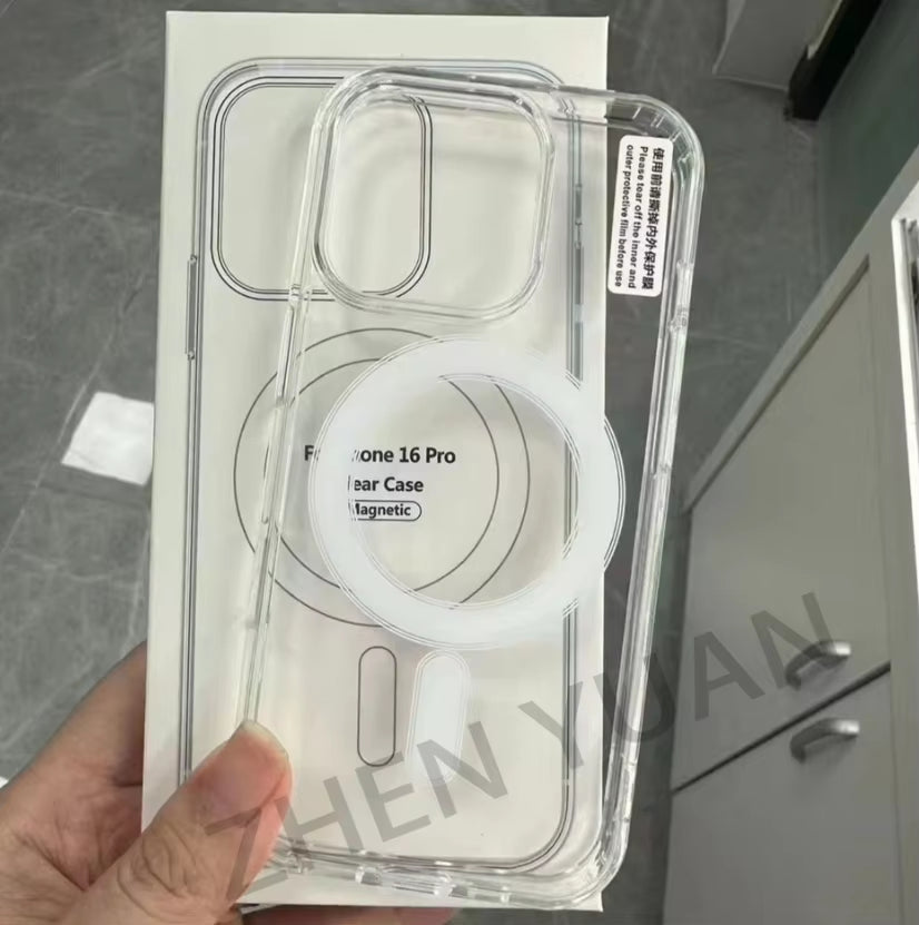 Tpu Pc Wireless Charging Clear Phone Case for Iphone 17 Back Cover Shockproof Magnetic Phone Case for Iphone 14 15 16 17 Pro Max